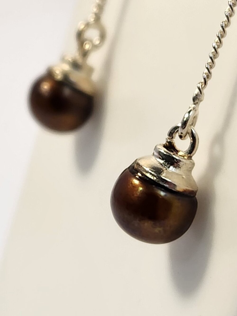 Gorgeous Retro 925 Brown Pearl Long Chain Dangle Earrings Drop Earrings